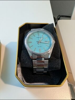 Casio Stainless Steel Watch with Turquoise Dial